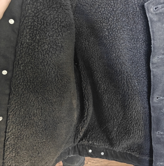 Men's Joe's Jeans Black Denim Shearling Jacket - Picture 3 of 7